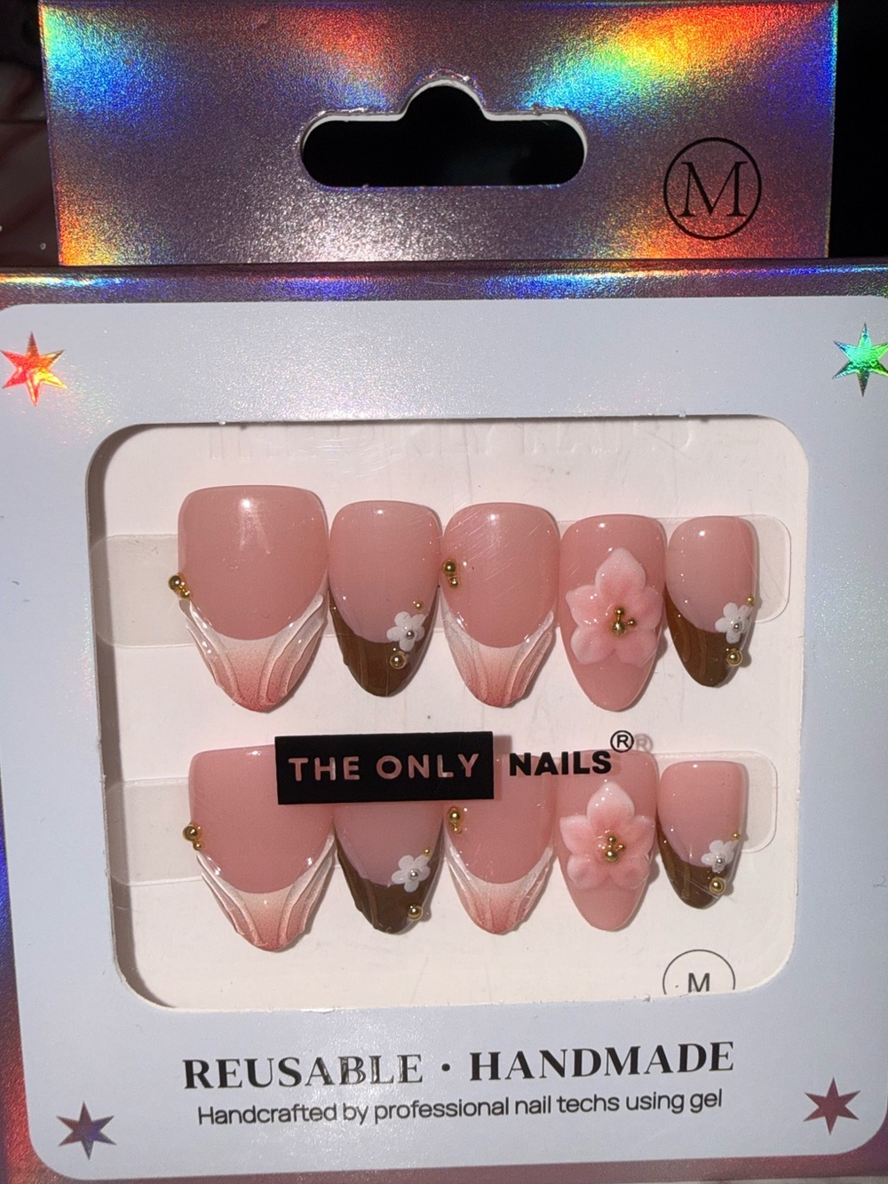 The Only Nails Pink Floral Reusable Press-On Nail Set